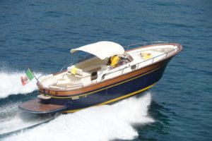 Modern gozzo boat Teo velocity in open sea