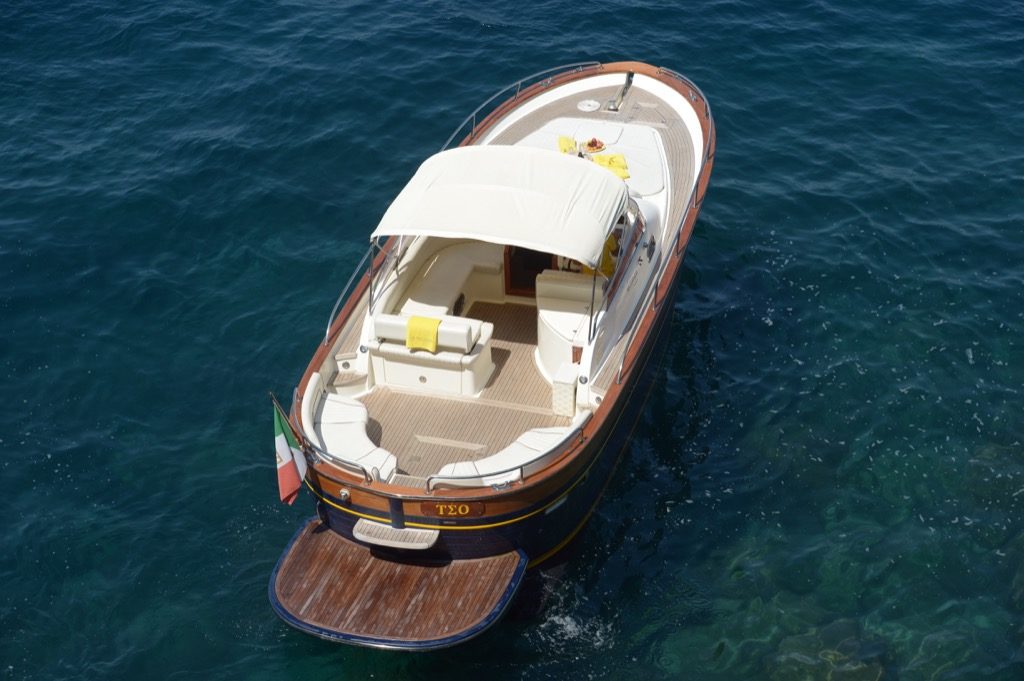 Modern gozzo boat Teo view from above